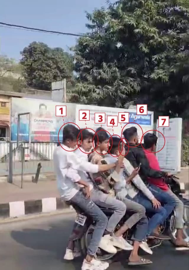 एक बाइक पर 7 युवक सवार, स्टंटबाजी का वीडियो वायरल