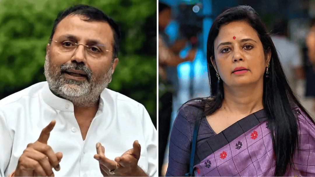 बीजेपी सांसद निशिकांत दुबे औऱ TMC सांसद महुआ मोइत्रा।