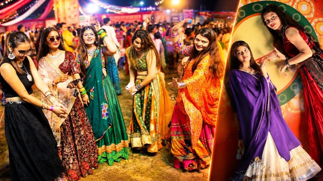डांडिये की खनक, लाइव म्यूजिक और डीजे की बीट्स पर झूमे गरबा प्रेमी; पारंपरिक वेशभूषा और फ्यूजन लुक्स ने मोहा मन
