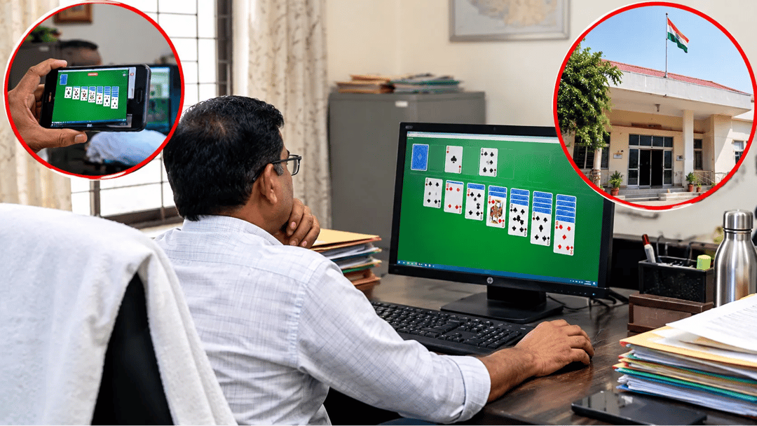 दतिया में ड्यूटी के दौरान कंप्यूटर पर ताश खेलते दिखे नायब तहसीलदार