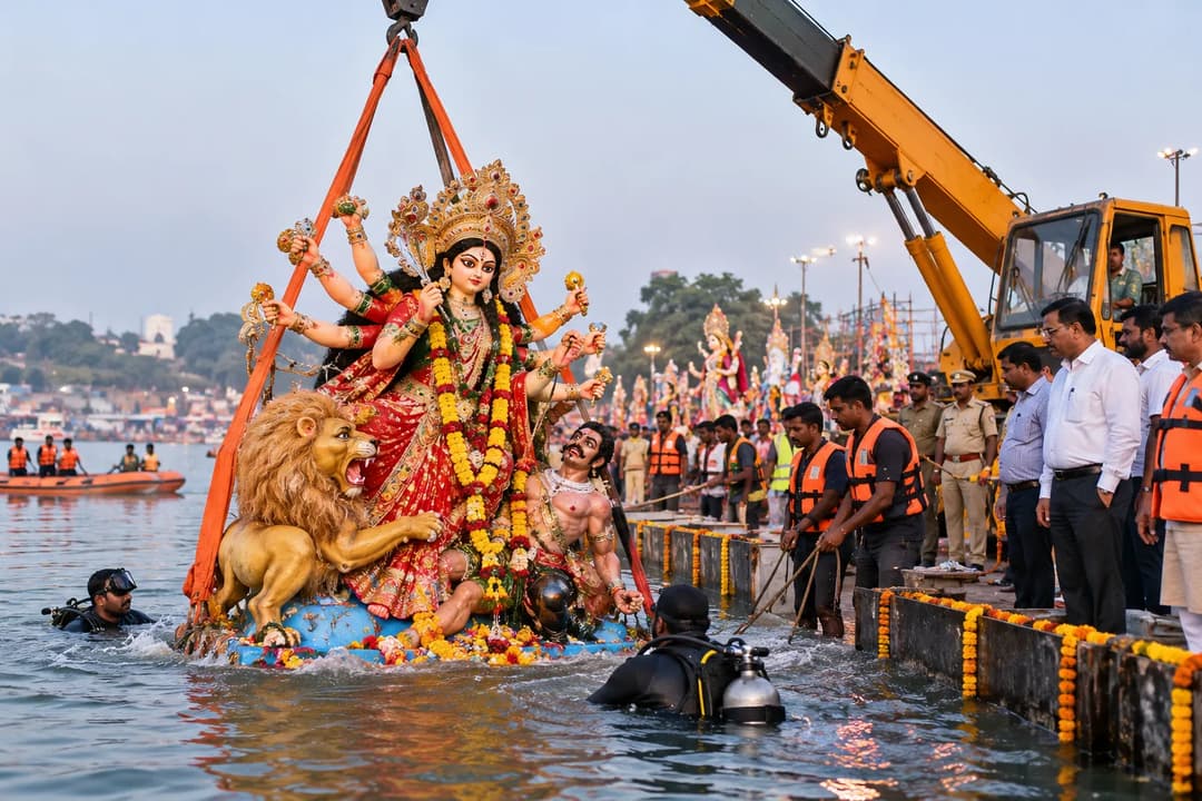 क्रेन और गोताखोर तैनात, पूजन सामग्री के लिए अलग व्यवस्था; प्रभारी कमिश्नर ने लिया व्यवस्थाओं का जायजा