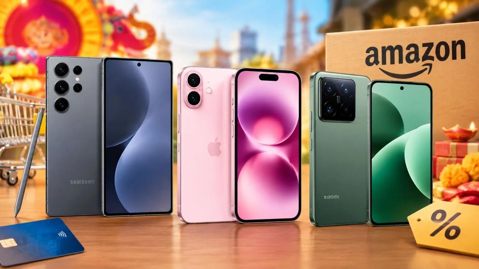 Amazon सेल में Samsung, Apple, Vivo, iQOO और Xiaomi जैसे स्मार्टफोन को कम कीमत में खरीदने का मौका है। (AI जेनरेटेड इमेज)