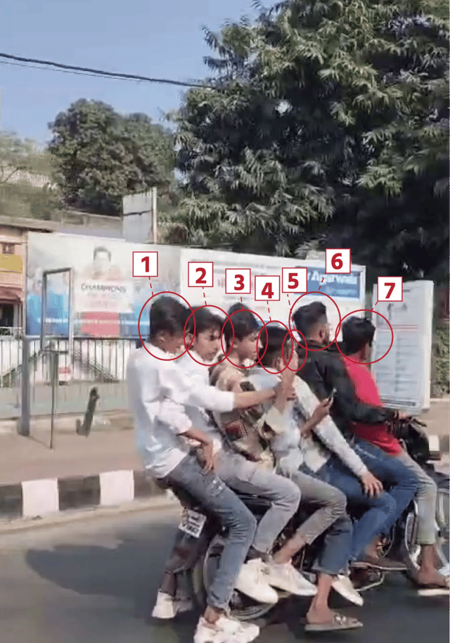 एक बाइक पर 7 युवक सवार, स्टंटबाजी का वीडियो वायरल